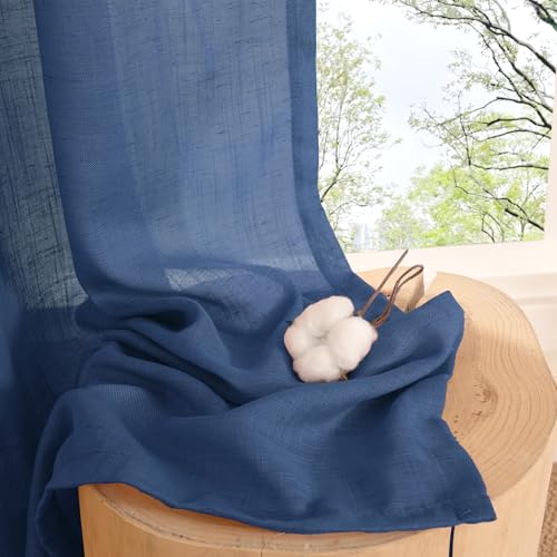 Linen Navy Blue Curtains 96 Inches Long for Living Room 2 Panels Set (Navy / 52"W x 96"L (Pack of 2))