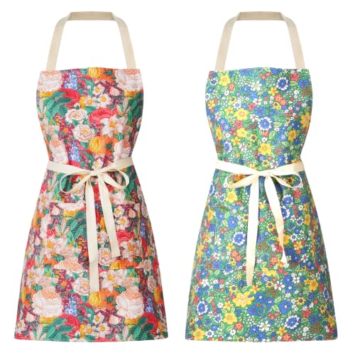 2 Pack Floral Aprons with Pocket (2pack #D)