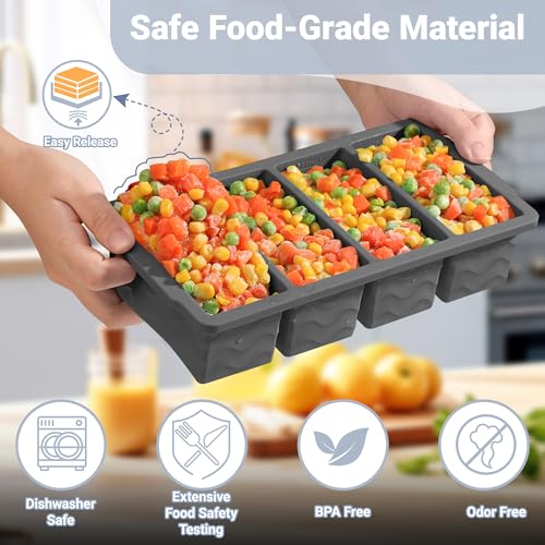 Silicone Freezer Trays with Lid for Soup (Dark Gray)