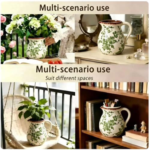 Farmhouse Ceramic Utensil Holder (green leaves)