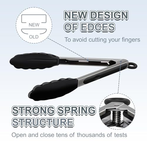 2 Pack Black Premium Stainless Steel Heat Resistant Kitchen Tongs for cooking (9''+12'' / Black)