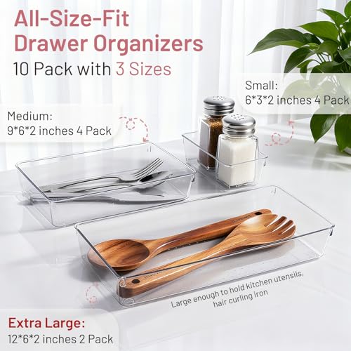 10 Pack Large Clear Drawer Organizer Trays (Clear / 10 Pack)