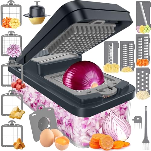 15-in-1 Vegetable Chopper, Food Veggie Chopper With Container (Gray / 10 blades)