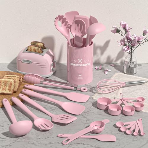 22 Piece Silicone Cooking Utensils Set (Pink)