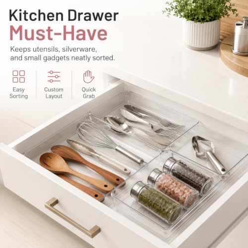 10 Pack Large Clear Drawer Organizer Trays (Clear / 10 Pack)