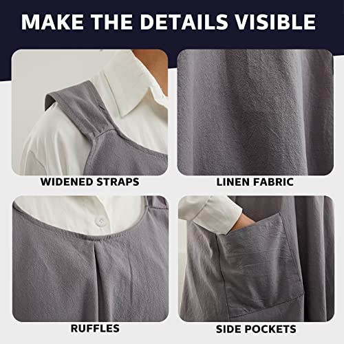 2 Pack Japanese Linen Cross Back Aprons Kitchen Cooking Aprons for Women Men with 2 Pockets Cute Gardening Apron Dress for Cooking (Grey and Navy Blue)