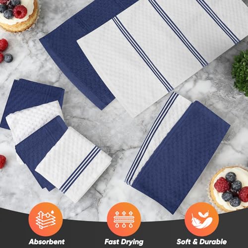 Oven Mitts Kitchen Towels and Dishcloths with Pot Holders Sets (Marine Blue)
