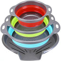 Collapsible Colander Set with Oversized Draining Tray (Gray-Blue-Red-Green)