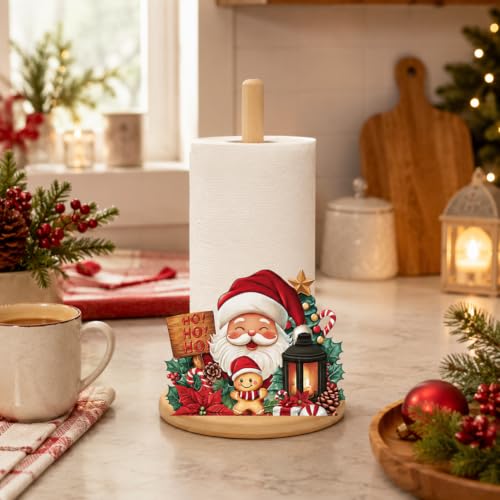 Bamboo Paper Towel Holder with 11 Set Interchangeable Holiday Signs