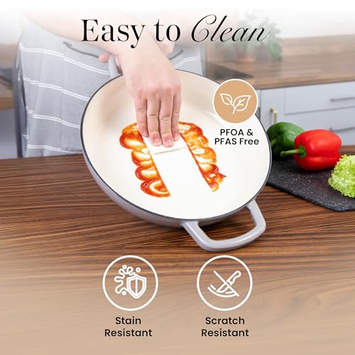 Shallow Cast Iron Casserole with Lid (Grey / 3.7-Quart - Shallow)