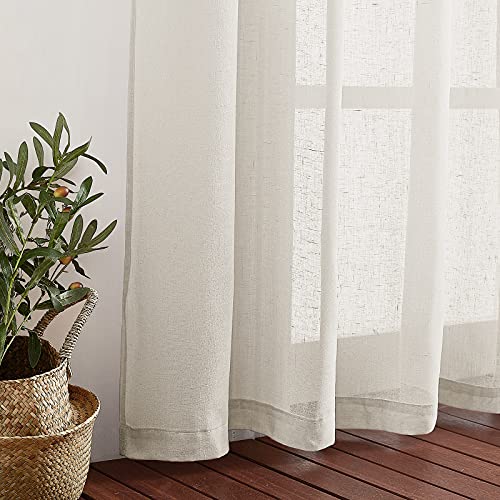 Natural Linen Sheer Curtains Faux Flax for Bedroom (42"W x 63"L (Pack of 2) / Natural)