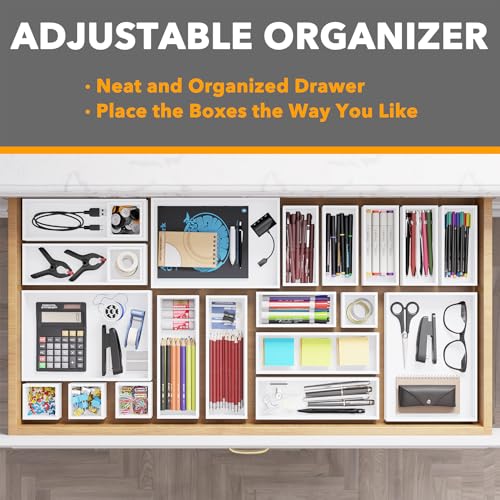 21 Piece Bamboo Drawer Organizer Storage Boxes Set (21-Piece / White)