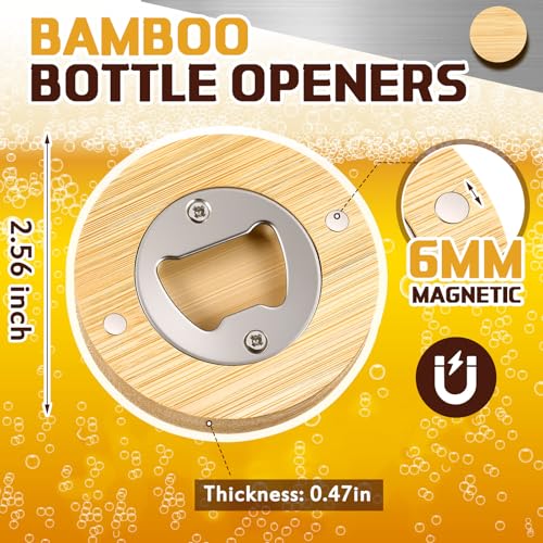 100 Pcs Magnetic Bottle Opener 2.5in DIY Bamboo Round Beer Opener