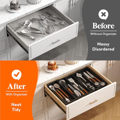 Utensil Organizer for Kitchen Drawers (Black / XL(16-28''W x 18.5''D))
