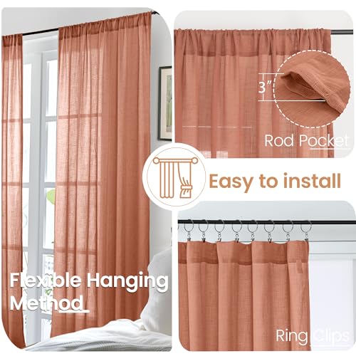 Terracotta Linen Curtains 60 X 84 Inch Length (Terracotta / 60"W x 84"L (Pack of 2))