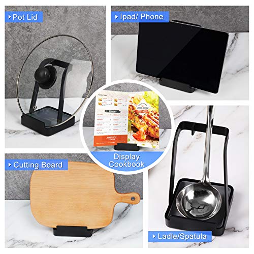 Versatile Pot Lid Ladle Holder Multipurpose Spatula Pad Book Cutting Board Spoon Rest Kitchen Utensils Drip Tray Washable Durable Stable Tack (Black / Medium)