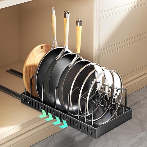 Pull Out Pots and Pans Organizer Under Cabinet (Black / Pull out-8 Dividers-1 Pack)