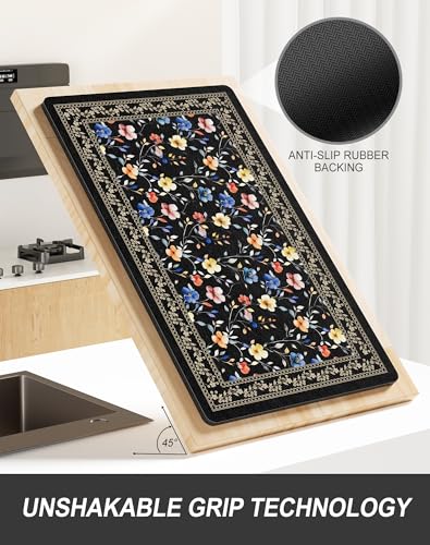 Dish Drying Mat for Kitchen Counter (Retro Floral / 12" x 19")