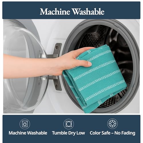 Kitchen Towels Set (18"x28" - 4 Pack / 13: Peacock Blue Herringbone)