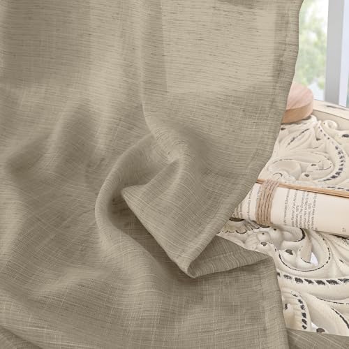 Short Linen Curtains 40 Inches Long for Cafe Kitchen (Camel / 30"W x 40"L (Pack of 2))