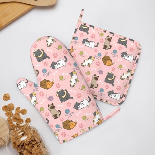 Cute Cats Oven Mitts and Pot Holders Sets Heat Resistant Non (Black6 / One Size)
