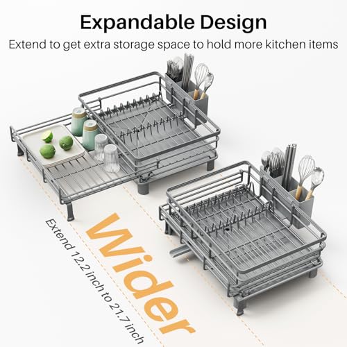 Expandable Dish Drying Rack for Kitchen Counter (Gray)