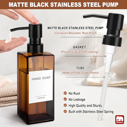 Amber Glass Soap Dispenser (Amber Bottle + Black Pump / 2 Pack)