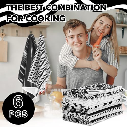 6 Pcs Black White Art Line Hand Towels Abstract Geometric Kitchen (Abstract Art)
