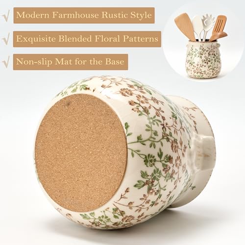 Utensil Holder for Kitchen Counter (Green and Beige- 2 Ears)