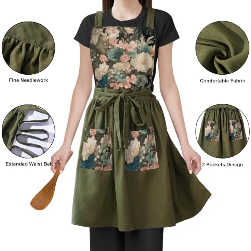 Aprons for Women with Pockets (Olive Green)
