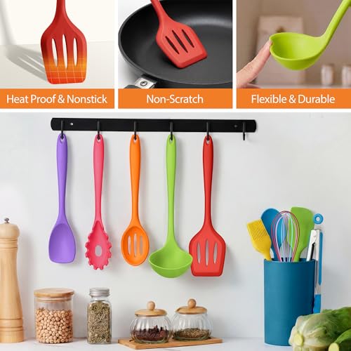 14 Pcs Silicone Kitchen Cooking Utensils Set with Holder (Colorful)