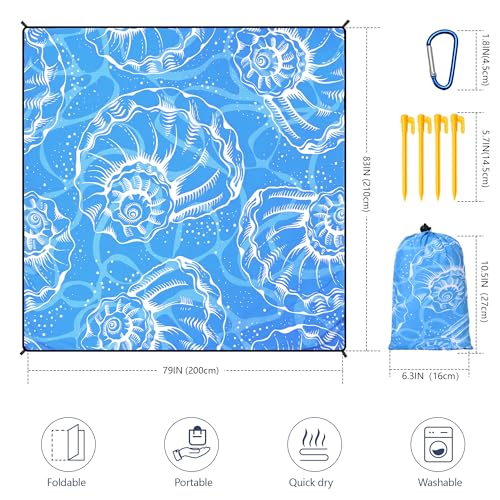 Beach Blanket Mat Waterproof Sandproof for 2 (Large Shell - Blue / 79" X 83"（1-4person）)