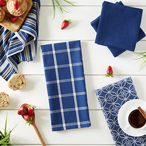 Assorted Woven Kitchen Set (Nautical Blue / Dishtowel, 18x28"; Dishcloth, 13x13")