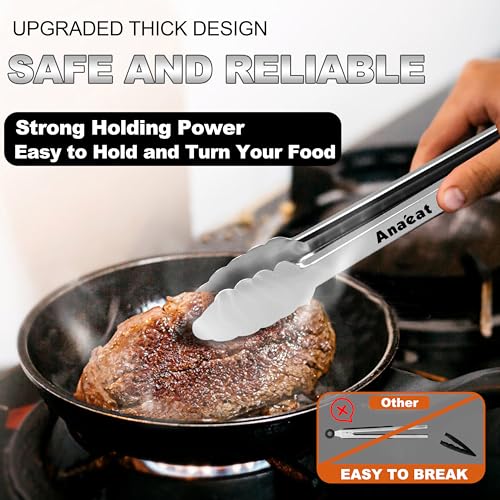 Premium Kitchen Locking Tong Set of 3 (7+9+12 Inch / 3 Pcs Stainless Steel - Black)