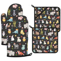 Cute Animals Oven Mitts and Animal World Pot Holders Sets 4Pcs (Cute Animals)