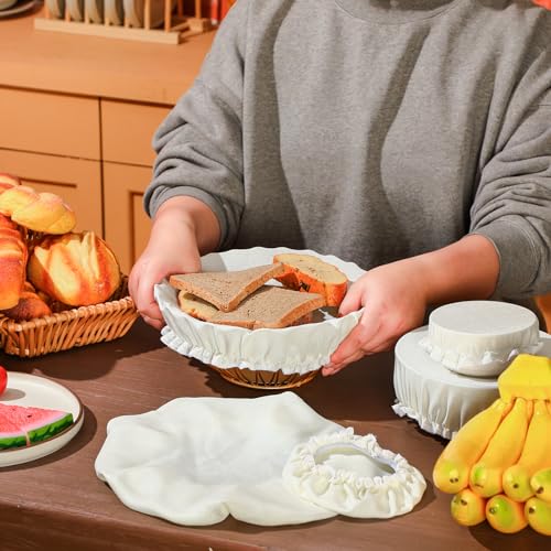 10 Pcs Reusable Bowl Covers in 5 Size (White / Ivory Style)