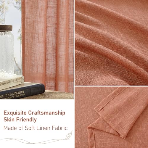 Light Filtering Sheer Linen Curtains 102 inches Long for Living Room (52"W x 102"L (Pack of 2) / Terracotta)