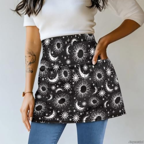 Server Apron with 3 Pockets (Sun and Moon)