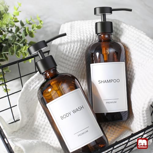 Amber Glass Soap Dispenser (Amber Bottle + Black Flat Pump / 4 Pack)