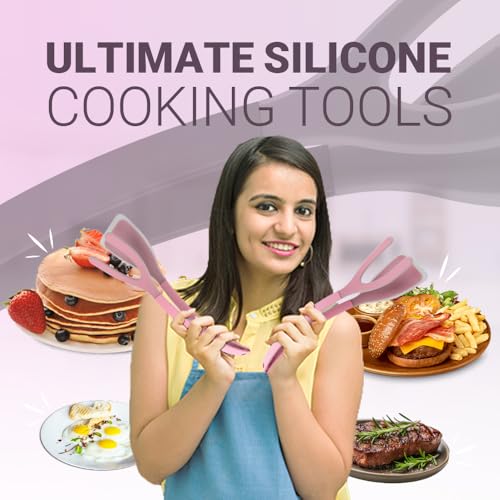 Silicone Egg Flipper Spatula Tongs (Pink)