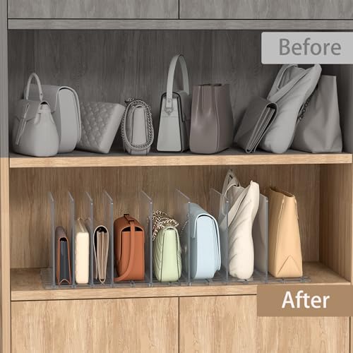 Bag & Purse Organizer for Closet (2 Bases + 7 Dividers / Clear)