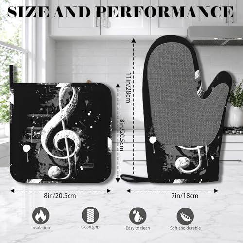 Black Notes Oven Mitts and Pot Holders Sets Non (Black Notes)