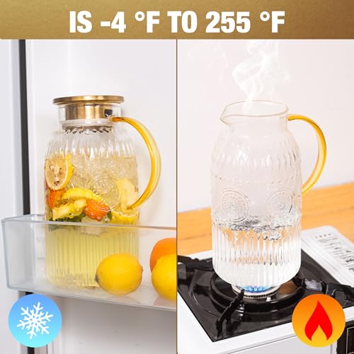 Glass Pitcher with Lid 68oz 2L Vintage Water Carafe Beverage 2Pack (68 Ounces (2 Pack))