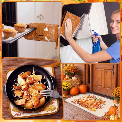 10 Pcs Fall Kitchen Decor Pumpkin Kitchen Accessories Sets (Orange,off-white / Maple Leaves)