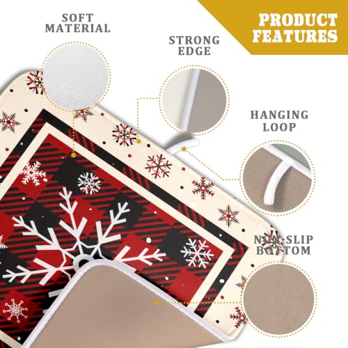16"x18" Christmas Snowflakes Dish Drying Mat Xmas Red Black Buffalo Plaids Winter Snow Dish Drainer Mats Microfiber Reversible Dish Drying Rack Pad for Kitchen Countertop Tabletop Decor (18" x 16")