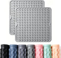 2 Pack Caketime Silicone Dish Drying Mat for Kitchen Counter Heat Resistant Quick Dry Pads Hot Dishes Waterproof with Under Sink Rack Soap Holder Coffee Accessories Women Gifts 12"x12" Light Gray (Light Gray / 12"*12")