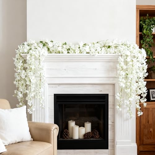 2PC 11.8FT White Cherry Blossom Flowers Garland for Decoration (2 Pc White Cherry Blossom Garland / Cherry Blossom Garland)