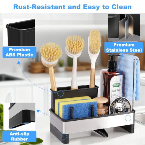 Sponge Holder for Kitchen Sink Caddy Organizer (Black)