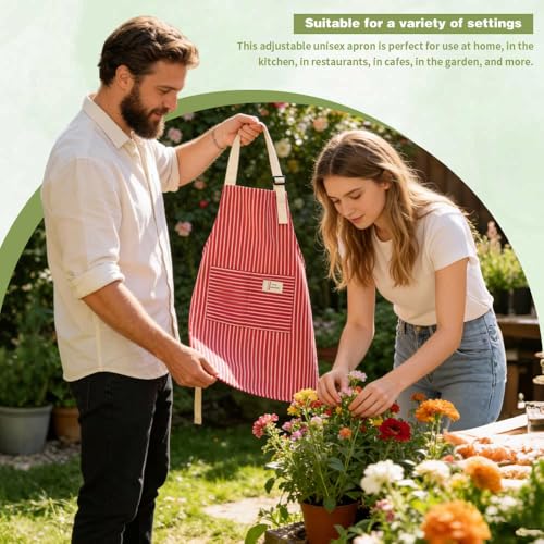 Aprons For women With Pockets Aprons For Soft Apron With An Adjustable Neck Strap (Thin Green Stripes + Thin Red Stripes)