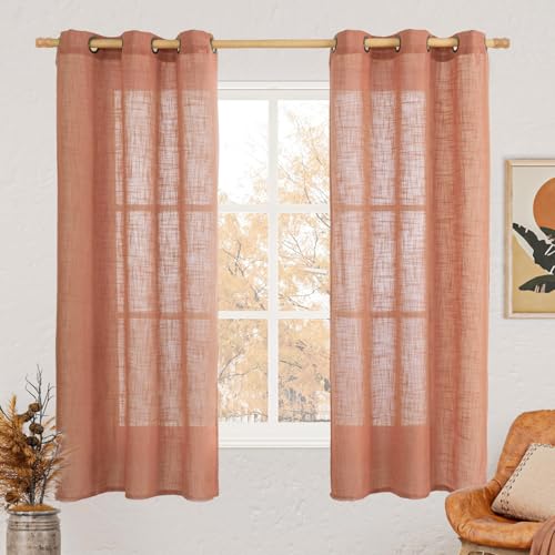 Terracotta Linen Curtains 63 Inches Long for Bedroom 2 Panels (34"W x 63"L (Pack of 2) / Terracotta)
